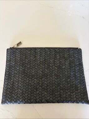 Deux Lux Navy Woven Leather Zip Pouch